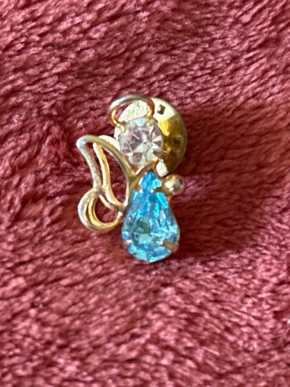 Gold-Tone Angel Pin with Blue Teardrop and Clear Crystal - Women Jewelry